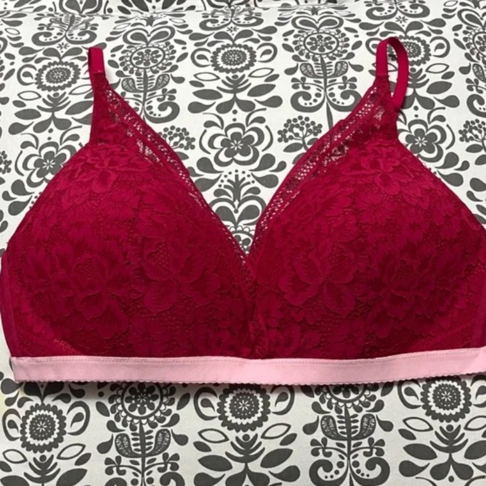 Knix Lace Deep-V Bralette Sz M in Pomegranate - Picture 3 of 5
